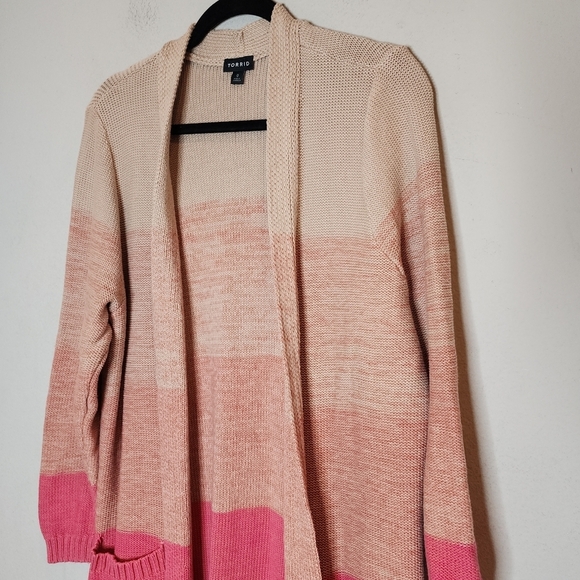 Torrid Pink Ombre Stripe Slouchy Duster Knit Sweater.  Size large (0) - Picture 14 of 16